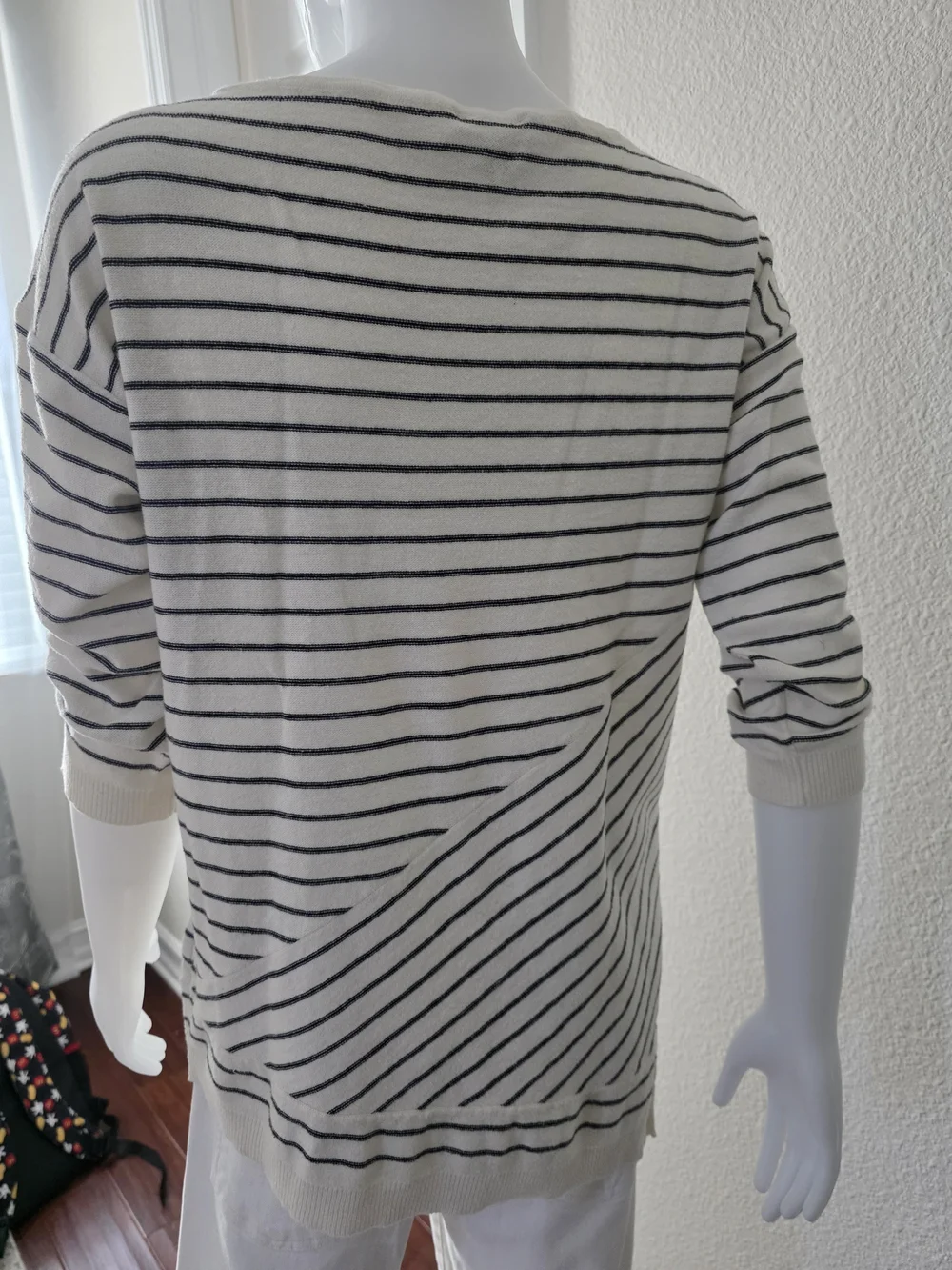 Tribal Striped Lightweight Boatneck Sweater in Cream w/Black Striping - Size M